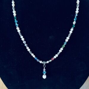Boho Freshwater Pearl Multicolor Crystal Beaded Necklace Drop Pendant Handmade